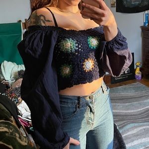 Dark blue off the shoulder crochet top